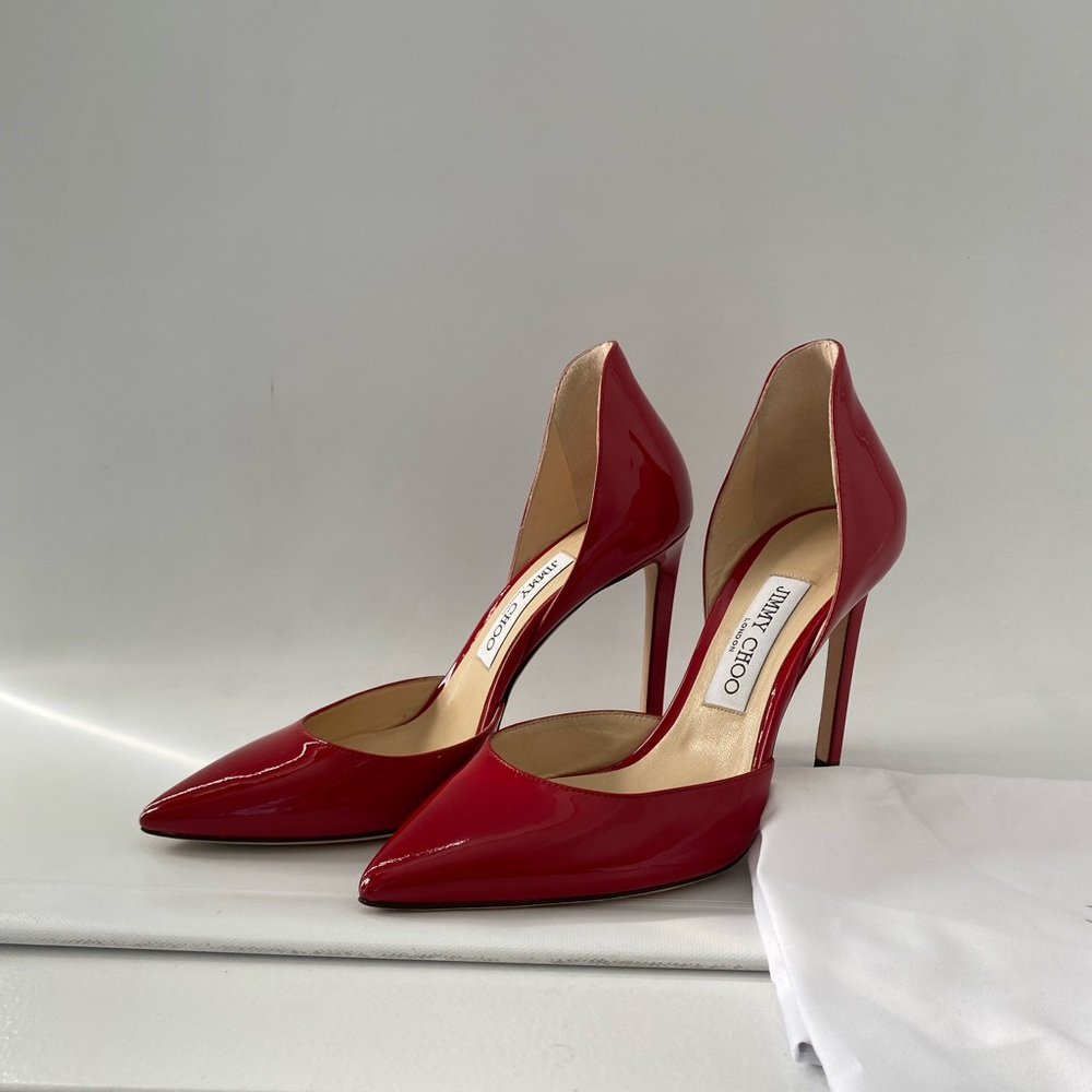 Jimmy Choo Patent Leather Red D’orsay Pumps Heels | Size 37.5 Worn Once